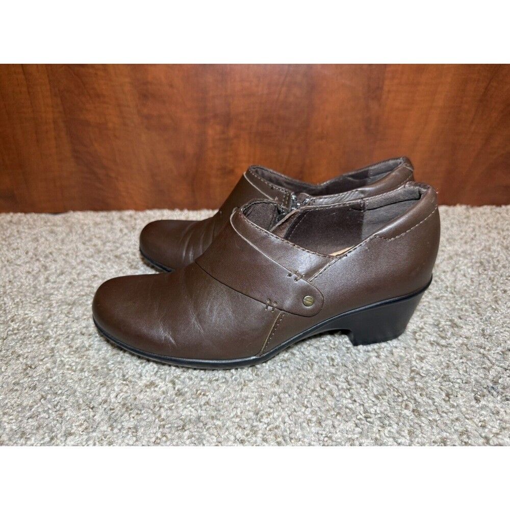 Clarks GENETTE FROLIC Loafers Women’s Size 7 M Brown Leather Side-Zip Shooties
